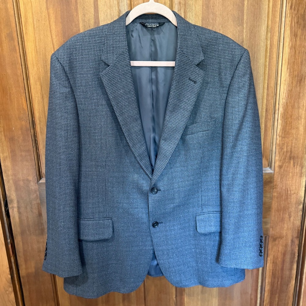 Jos A Bank Signature Collection 42S Blue Grey Wool Houndstooth Blazer Sport Coat